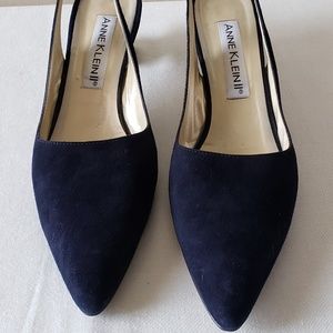Anne Klein II Dina Suede Sling Back Pumps Navy